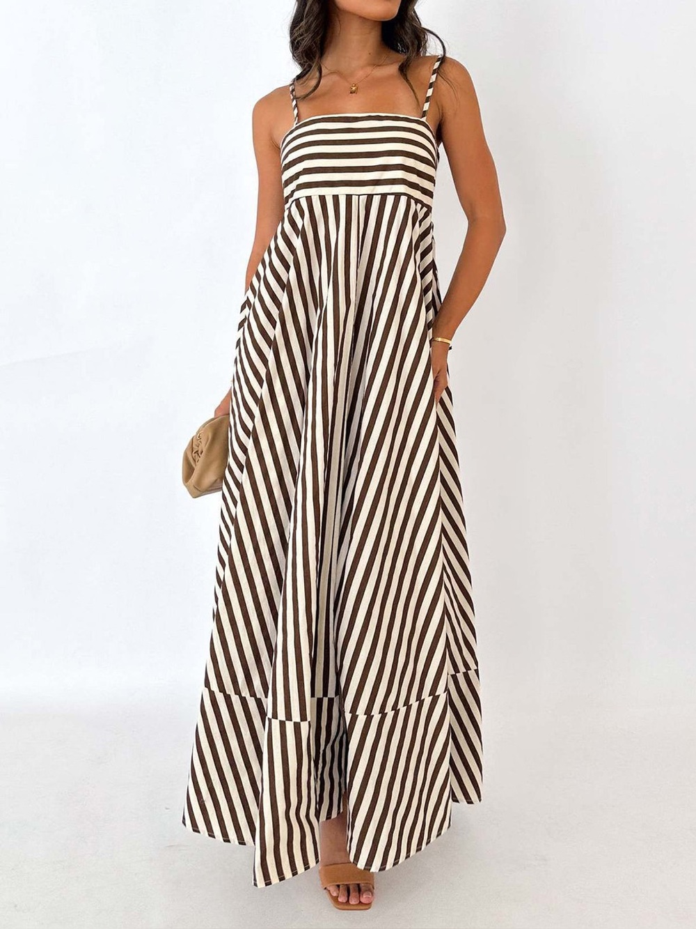 Striped Pleated Cami Long Dress 🖤 NWT